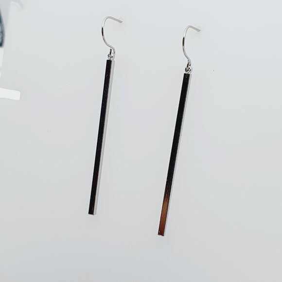 Minimalist Silver Bar Drop Earrings, AZFA1158 - Picture 1 of 10